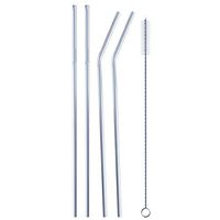 Set of 5 Stainless Steel Reusable Straws, Ultra Long 10.5 Inches Drinking Metal Straws with Cleaning Brushes for 20oz Tumblers Cold Beverage (2 Straight | 2 Bent | 1 Brush) - BPA Free
