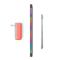 Final Straw | Collapsible, Rainbow, Stainless Steel, Metal, Portable and Reusable Drinking Straw With Portable Keychain Case (Rainbow Healthy Coral)