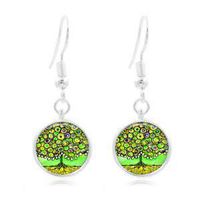 1set Whimsical Tree Tibet Silver Dome Photo 16MM Glass Cabochon Long Earrings Best Good Accessories Stylish Design Womens Cheap Designer Novelty Prom Pretty