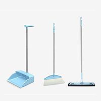 Broom and Dustpan With Long Handle Telescopic Up Extra Long Handle Non-stick Hair Soft Brush Broom And Dustpan Non-Slip Handle Windproof Stainless Steel Rod Broom Set Lobby Floor Toilet Garden Cleanin