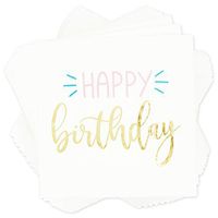 HAPPY BIRTHDAY Gold Foil Napkins for Parties (5 in, 3 Ply, White, 50 Pack)