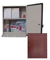 Wooden Laminate Exterior Wall Mount Medication Cabinet, Single Door/Single Lock (With Decorative Do