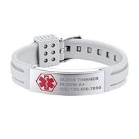 Supcare Custom Silicone Medical Alert Bangle Bracelet Stainless Steel FREE Engraving, Medical Emergency Identification Type 1 Diabetes Bracelet Jewelry with Adjustable Grey Silicone Band for Women/Men