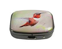 XUTAI Custom Personalized Square Stainless Steel Gun Silver Glass Travel Pill Case Vitamin Decoration Box (Hummingbird-A)
