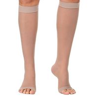 Sheer Open Toe Compression Stockings Woman's Knee-Hi Medium Support 15-20mmHg Large Nude