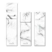 SWZLE 2 Reusable Stainless Steel Bent Straws & 1 Cleaning Brush - Portable Set with Sleek Marble Case - BPA Free - Fits in Pocket, Purse & Backpack for Travel & Household - Silver