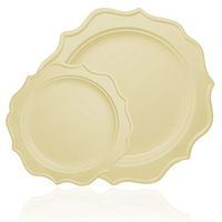 Tiger Chef 96-Pack Ivory Cream Color Round Scalloped Rim Disposable Plastic Plate Set for 48 Guests Includes 48 10-Inch Dinner Plates, 48 8-Inch Salad Plates - BPA-Free