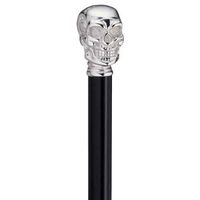 Unisex Skull Cane Black, Metal Chrome Finish Handle  -Affordable Gift! Item #HAR-9111808