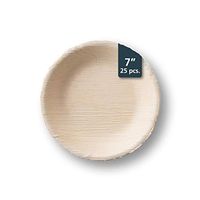 TheClearConscience - Palm Leaf Shallow Bowls, 7" round, 25 pcs, 1 inch deep, Bamboo & Wood Style, Biodegradable, Professional Usage
