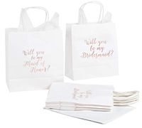 11 Bridesmaid and 1 Maid of Honor Proposal Gift Bag, Rose Gold Foil Text, Includes 20 Sheets of Tissue Paper, Perfect for Will You Be My Bridesmaid, MOH Presents, White, 9 x 8 x 4 Inches