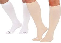 LISH 2 Pack Plain Jane Wide Calf Compression Socks - 15-25 mmHg Knee High Plus Size Support (Nude/White, S/M)