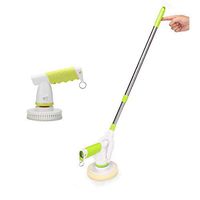 Electric Cordless Spin Scrubber, Tub Wall Tile Wooden Floor & Furniture Waxer and Polisher for Kitchen Bath Household with 5 Replaceable Cleaning Waxing and Polishing Brush Heads, 1 Extension Arm