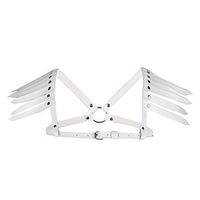 IEFIEL Unisex Faux Leather Adjustable Body Chest Harness Costume Belt with Feather Shoulder and Metal Rivets White X-shape One Size
