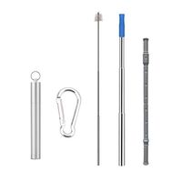 Lelife Portable Collapsible Telescopic Reusable Drinking Straws - Telescopic Foldable Stainless Steel Metal Straw with Aluminum Case & Cleaning Brush