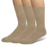 EMEM Apparel Men's Big and Tall King Size Diabetic Circulatory Non-Binding Top Loose Top Casual Dress Crew Mid Calf Cotton Seamless Toe Hosiery Socks 3-Pack Khaki 13-15