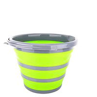 DCS Folding Bucket, 2.65Gal/10L Portable Collapsible Bucket Water Basin Container for Hiking Camping Fishing Travelling Gardening Outdoor Use, Gray + Green