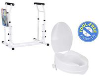 Vaunn Medical Bathroom Safety Bundle - Adjustable Toilet Rail and Toilet Seat Riser