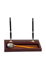 Bey-Berk D1118 Double Pen Stand with Pen - Tan Leather