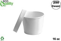 16 oz Disposable White Paper Soup Containers [250 Count] - Pint Ice Cream Containers, Frozen Yogurt Cups, Restaurant, Microwavable, Take Out, to Go Deli Containers, Recyclable
