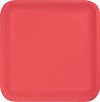 Creative Converting 463146 Touch of Color Square Dinner Plates, 18 ct, Coral