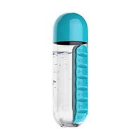Portable Water Bottle with Inserted Daily Pill Case Holder 100% Eco-Friendly for Outdoor, Gym Use, Travel (Blue)