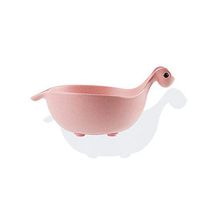 JAMOR Wheat Fiber Food Bowl Dinosaur Shape Children's Food Bowl Wheat Straw Tableware Children's Fruit Plate Dinosaur Food Bowl Cutlery Set (560ML Food Supplement Bowl, Pink)