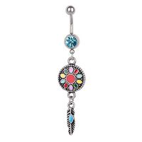 Stylish Navel Belly Ring Rhinestone Button Bar Barbell Body Piercing Jewelry Beauty For gift Jewerly Trendy Creative | Design - Colorful Dreamcatcher