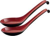 BFlowerYan 2x Asian Red/Black Soup Spoons by BFlowerYan