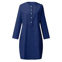 Women's Casual Midi Dress Cotton Linen Button Down Dress Long Sleeve Casual A Line Shift Dress Pockets S-XXL (Blue, M)