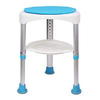 Bath Stool 360 Degree Rotatable Aluminum Alloy Shower Stool Bathroom Stool Height Adjustable Bath Chair Old Man Shower Chair with Storage Shelf and Non-Slip Mat (Color : Light Blue)