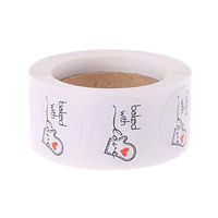 Wodwad 500Pcs Baked with Love Round Kraft Paper Sticker Adhesive Baking Label for Christmas Festival Cake Box Gift