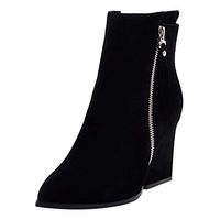 Clearance! Swiusd Women's Flock Leather Booties Retro Solid Color High Heel Short Boots Trendy Pointed Toe Autumn Single Shoes (Black, 5.5 M US)