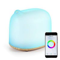 YHW Smart WiFi Essential Oil Diffuser & Table Lamp, 300 mL Humidifier, Alexa/Google/App Control, RGB Ambient Night Light, Off Timer, Scheduling, Auto Shut-Off, Light Wood Color