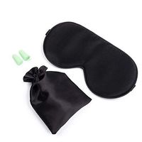 Extra Soft Silk Sleep Mask with Earplugs, Blindfold & Blackout Eye Mask for Sleeping with Adjustable Strap, Comfortable and Lightweight Eye Cover for Women, Men and Kids (Black)