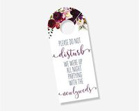 10 Pack Wedding Door Hanger Sign, Hotel Welcome Bag, Do Not Disturb Sign Red Floral (DH-556-PA) (Partying)