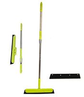Extendable Rod Floor Squeegee Broom,QINGQIU Foam Rubber Floor Squeegee with 41.3" Upgraded Removable Rod,Comes 2 EVA Squeegee Replacement Heads,Water Removal,Pet Hair/Window Cleaning（Bright Green