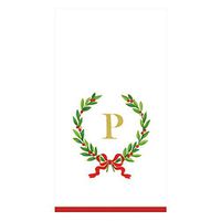 Caspari Christmas Laurel Wreath Paper Guest Towel Napkins in Letter P, 30 Napkins Included