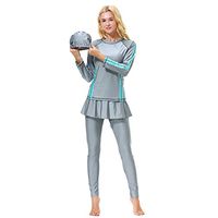 Gojendy Women Solid Color Bathing Suit for Muslin Stripes Decor with Cap Swimsuit (XXXL, Gray)