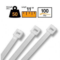 BuyCableTies 11" Standard Indoor Cable Ties - 50 lb Rated - Made in USA - Natural/Clear - 100 per bag