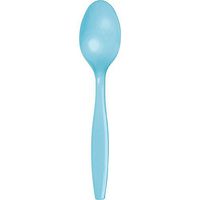 24 Wedding Birthday Party Tableware Plastic Heavy Duty Spoons (Pastel Blue)