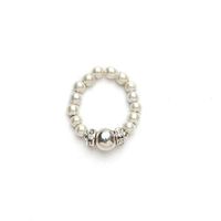 Silver and White Magnetic Therapy Stretch Ring (Small Ring Size 6-7)