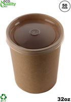 [50 Pack] 32 oz Disposable Kraft Paper Soup Containers with Plastic LIDS - Pint Ice Cream Containers, Frozen Yogurt Cups, Restaurant, Microwavable, Take Out, Food Storage, Recyclable