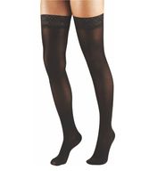 Terramed Graduated Compression Stockings Women Thigh High 20-30 mmHg - Medium Support | Sheer with Lace Top and Strong Silicone Band | Women, Nurses, and Maternity Circulation Socks (Black, Large)