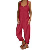 Women Pants Jumpsuit Casual Romper Solid Bib Pastoral Holiday Long Pants