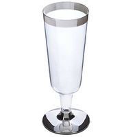 BalsaCircle 33 pcs 6 oz Clear with Silver Rim Plastic Champagne Flutes - Disposable Wedding Party Catering Tableware