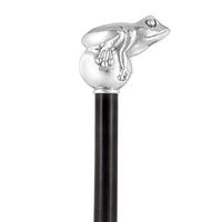 Sterling Silver Frog Walking Stick with Black Beechwood Shaft and Collar