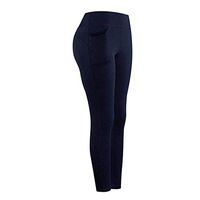 Han1dsome Women's Stretch Yoga Leggings Fitness Running Gym Sports Side Pockets Active Pants Navy