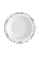 60 Pcs Disposable Plastic Bowls | Victorian Design Premium Disposable Bowls | 5 oz. Bowl Light Grey & Silver China Like Plastic Bowls For Parties & Weddings