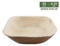 Green Evolve 810017651627 4.25-inch Square Palm Leaf Set (50 Pack) | Heavy Duty Ecofriendly Disposable Dinnerware Bowls, Light Brown