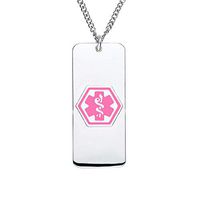 Divoti Custom Engraved 316L Classic Superior Medical Alert Necklace, Medical ID Necklace Women, Medical Pendant Tag w/Free Engraving-24 in Curb Chain-Pink